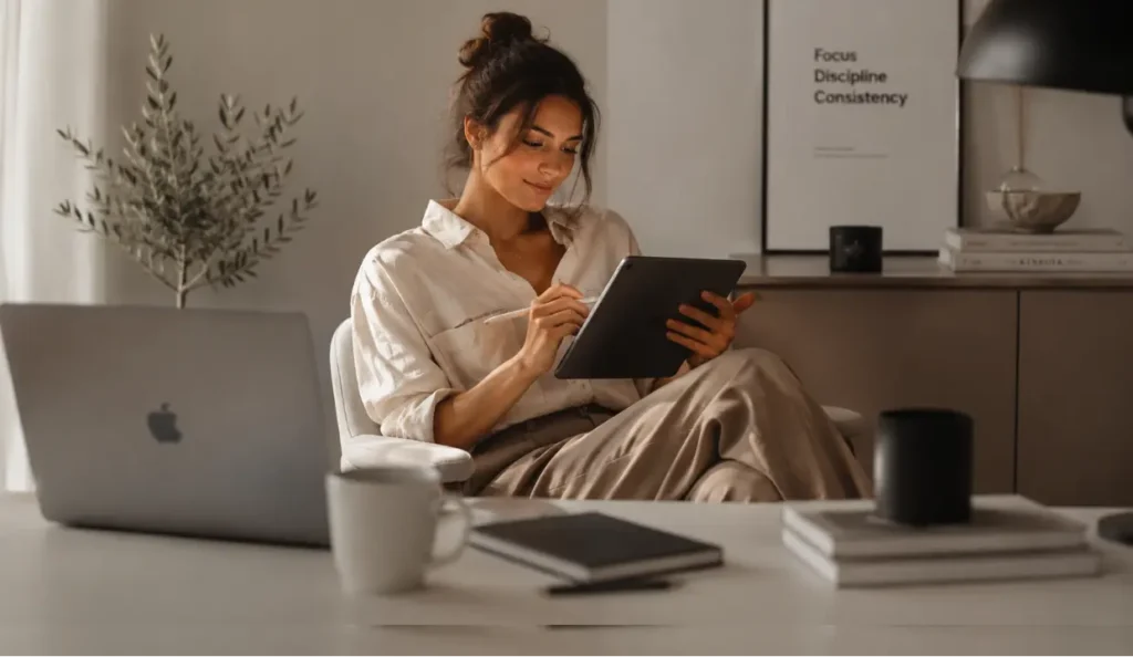 mujer aprendiendo lo que es un producto digital (2)